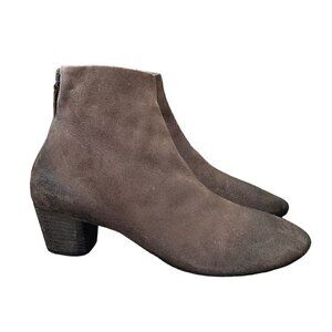 Marsell Gray Brown Leather Ankle Boots Booties Low Heel Women's Size 40.5 US 9.5